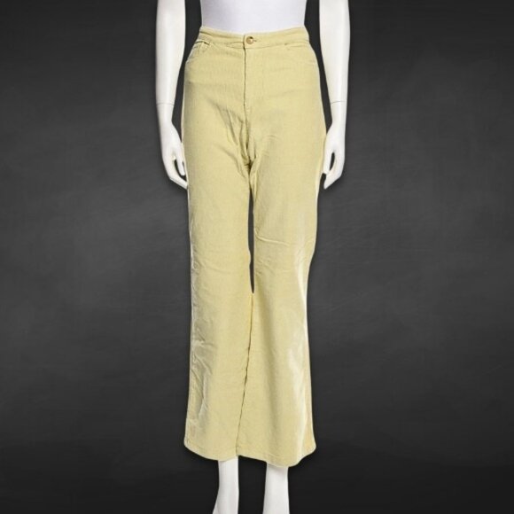 Paloma Flared Leg Pants Mid-Rise Fit Soft Corduroy Wool Fabric Sunny Yellow W 34 - Picture 1 of 12